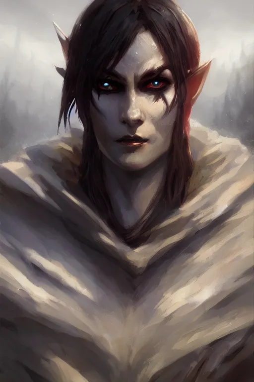 Image similar to dungeons and dragons character dark evil elf closeup portrait, dramatic light, lake background, 2 0 0 mm focal length, painted by stanley lau, painted by greg rutkowski, painted by stanley artgerm, digital art, trending on artstation