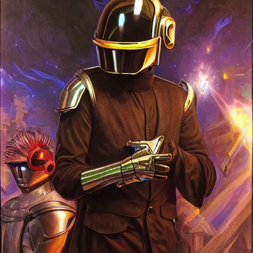 Prompt: Daft Punk as fantasy D&D characters, portrait art by Donato Giancola and James Gurney, digital art, trending on artstation