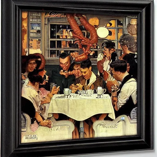 Image similar to aliens having a cup of coffee on at cafe in paris by norman rockwell