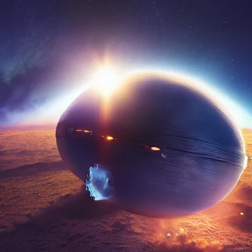 Image similar to Space ship colliding with the earth, cinematic photography, 4k, highly detailed, trending on artstation