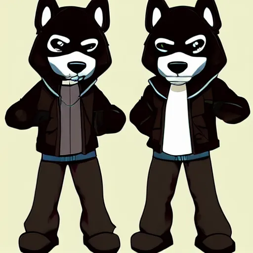 Prompt: street gangster shiba and panda furry fandom characters, digital art, anime style