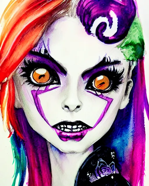 Image similar to colorful pencil portrait of monster high draculaura doll, by sabrina eras, alice x. zhang, agnes - cecile, blanca alvarez, very detailed, watercolor
