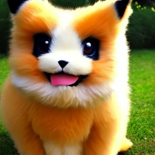 Image similar to real life Pokemon, cute!!!, fluffy!!!, ultra realistic!!!, golden hour, sharp focus