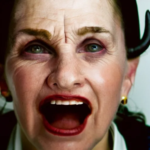 Prompt: close up portrait photo of a devil in a studio, photo by annie leibovitz