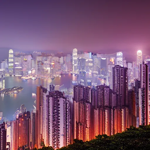 Prompt: ultra photorealistic film still of hong kong skyline. sparkling lights, wide shot, frog perspective, ultra sharp, wes anderson, studio ghibli, pixar and disney animation, octane render, anime key art by greg rutkowski, bloom, dramatic lighting,