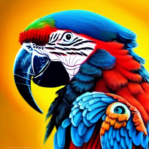 Image similar to macaw octopus hybrid, highly detailed, digital painting, smooth, sharp focus, illustration, ultra realistic, 8 k,