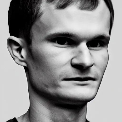 Image similar to frontal portrait of vitalik buterin. close up