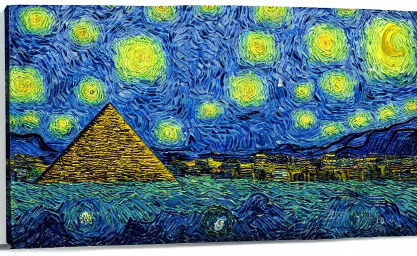 Image similar to The pyramids with Van gogh sky