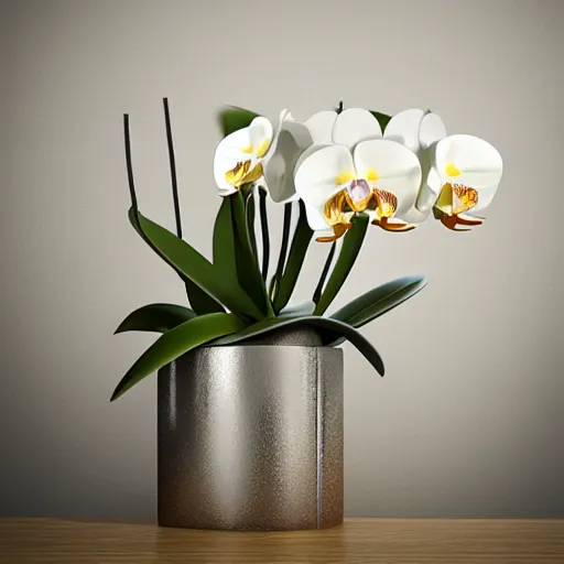 Image similar to orchid, highly detailed, photorealistic, art, octane render, hyper realism, silver