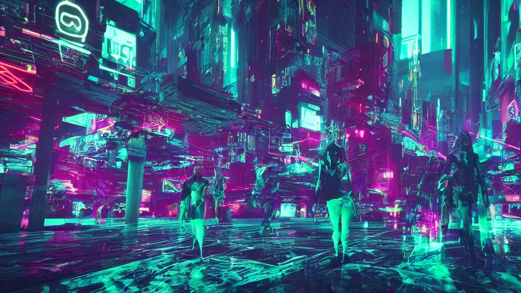 Prompt: glitchcore cyberpunk neon ghosts and spirits floating in a liminal space, dreamcore, surreal dream-like atmosphere, cinematic lighting, photorealistic, hyperrealism, hyperrealistic, 8k ultraHD octane render