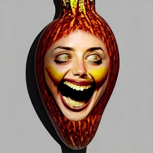 Image similar to a gourd shaped to look like the face of amber heard