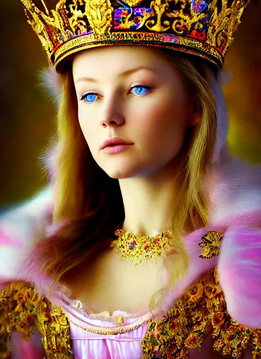 Image similar to Russian princess Erika looking at the camera while in a vivid dream world. soft detailed painting at 16K resolution and amazingly epic visuals. epically beautiful image. amazing effect, image looks gorgeously crisp as far as it's visual fidelity goes, absolutely outstanding. vivid clarity. ultra detail. iridescent. mind-breaking. mega-beautiful pencil shadowing. beautiful face. Ultra High Definition. soft shading. soft texture. intensely beautiful.