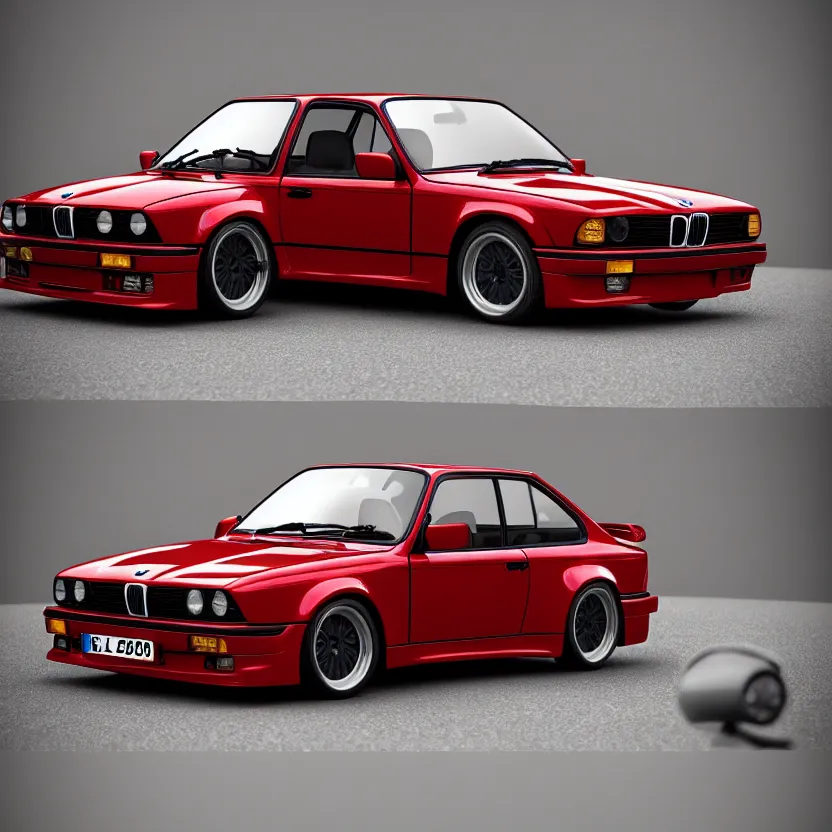 Prompt: bmw e 3 0, porsche 9 1 1, kyza saleem, realistic, 4 k, red