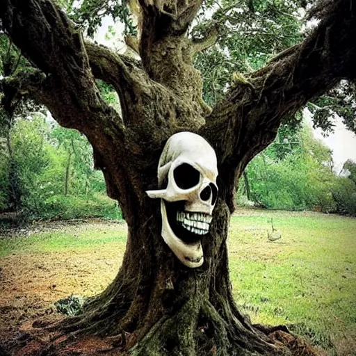 Prompt: a weeping skull tree