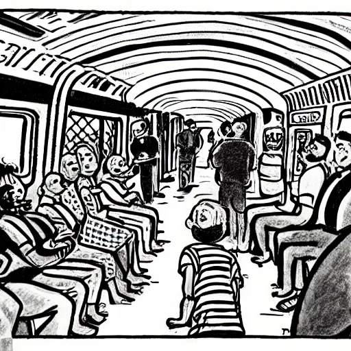 Prompt: Goan on the subway, cartoon style