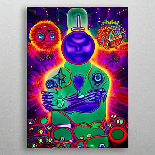 Prompt: the homepride man dmt psychedelic poster art