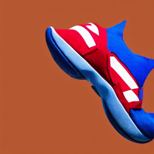 Image similar to sonic the hedgehog holding up foot wearing red shoe, mouldy stinky sweaty dank moist backlit rim lighting professional foot photography