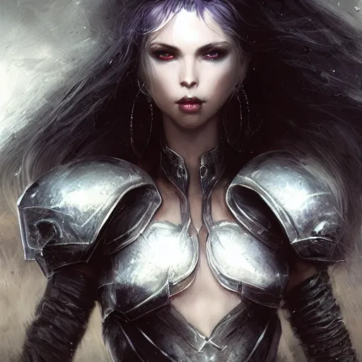 Prompt: kerli koiv as a paladin, darkwave, darksynth, concept headshot art, sharp, digital matte painting, art by luis royo, greg rutkowski, wlop, dramatic lighting, trending on artstation