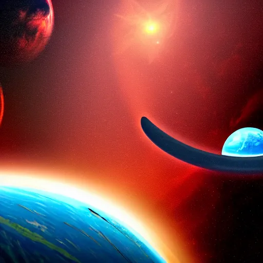 Image similar to an space leviathan flying behind a planet, digital art