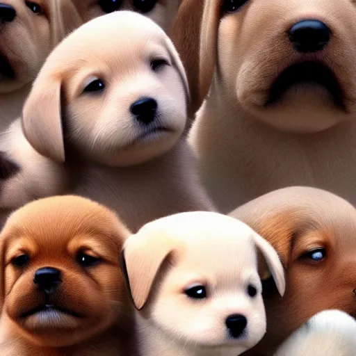 Image similar to a bunch of puppies, cute, photorealistic