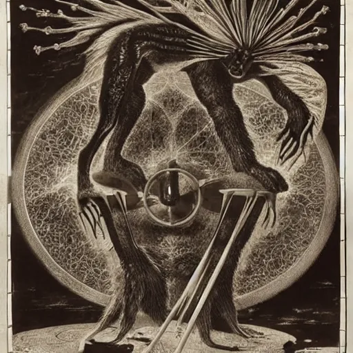 Image similar to furry freaky creature sings a unique canto about'as above so below'being ignited by the spirit of haeckel and robert fludd, breakthrough is iminent, glory be to the magic within