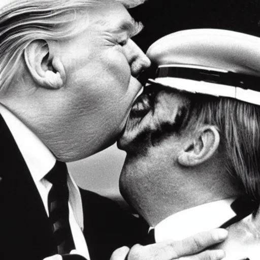 Prompt: still of donald trump kissing adolf hitler