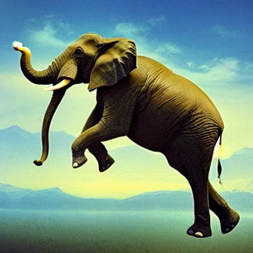 Prompt: elephant falling from a cloud,