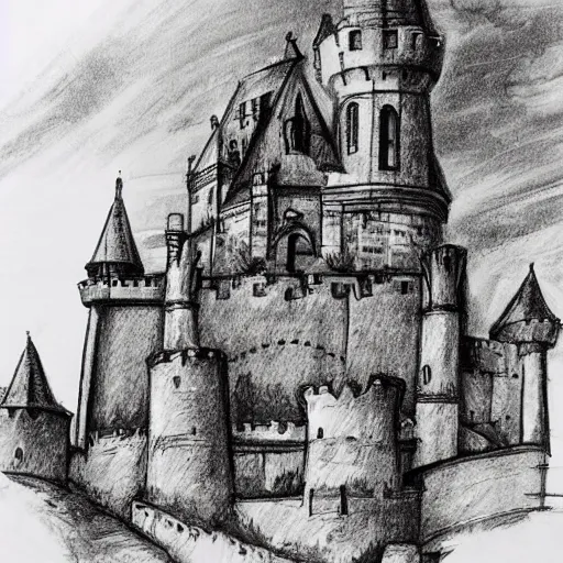 Image similar to A medieval castle, sketch, detailed, artwork by Akihiro Yamada