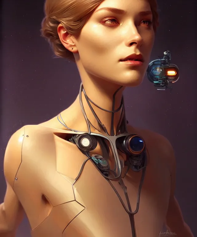 Image similar to a robot with a human face removed, sci - fi face, elegant, highly detailed, digital painting, artstation, concept art, smooth, sharp focus, illustration, art by artgerm and greg rutkowski and alphonse mucha