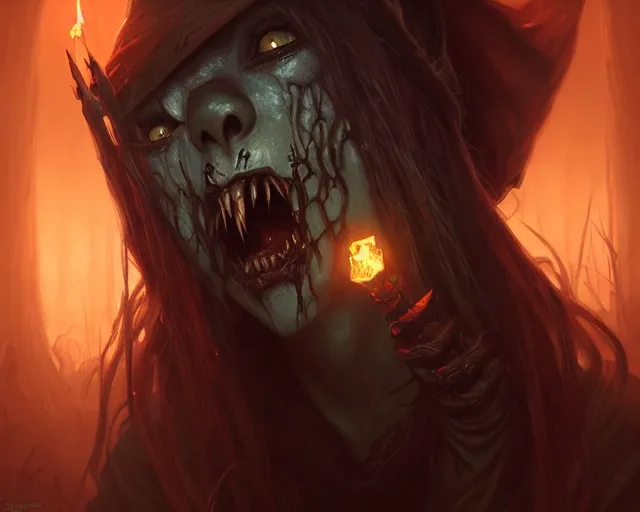 Image similar to left 4 dead witch scary scene darkness glowing eyes, deep focus, d & d, fantasy, intricate, elegant, highly detailed, digital painting, artstation, concept art, matte, sharp focus, illustration, hearthstone, art by artgerm and greg rutkowski and alphonse mucha