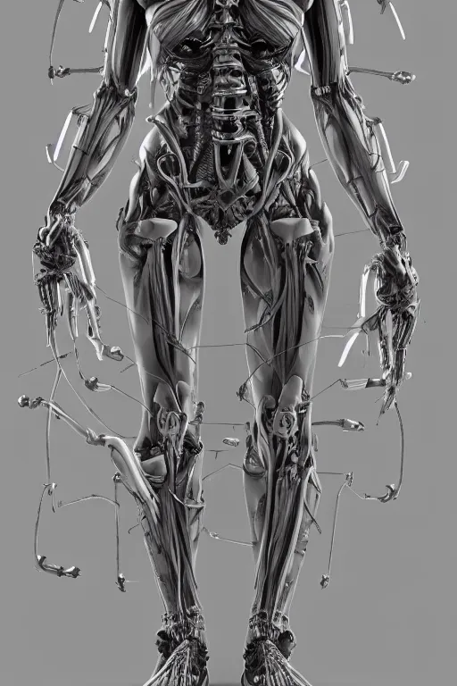 Image similar to symmetry!! full body female medusa anatomy concept, medical anatomy, cybernetic implants, gun metal grey, mecha limbs, muscular system reference, chrome skeleton, anatomical art, digital art, in the style of amanda lilleston, luka mivsek, bryan christie, ranjit ghosh, artstation, pinterest, deviantart, photoshop, octane render, unreal engine