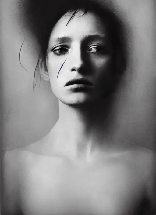 Prompt: portrait of a woman with melancholy and mystery, by paolo roversi, award - winning photography, concept art