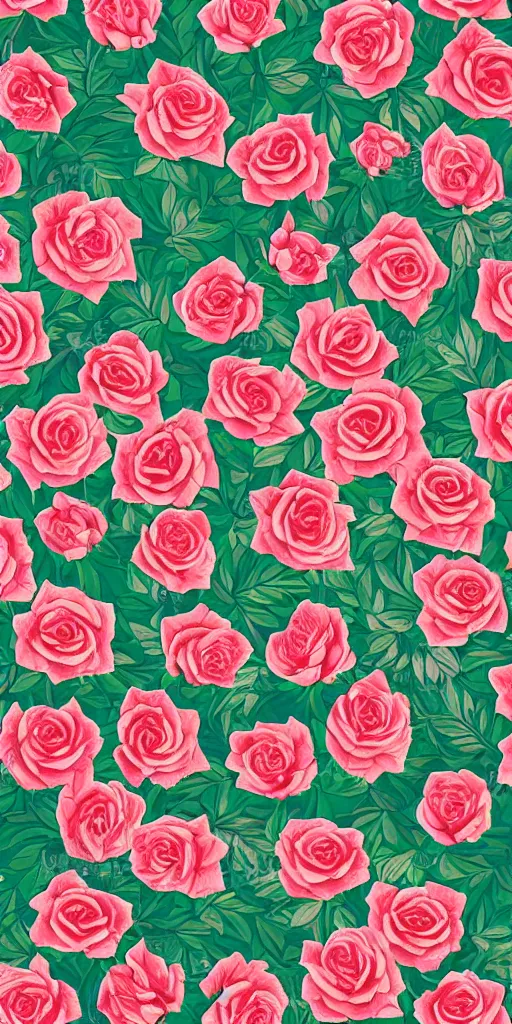 Image similar to seamless pattern of beautiful roses with leaves and throns, colourful, symmetrical, repeating 35mm photography