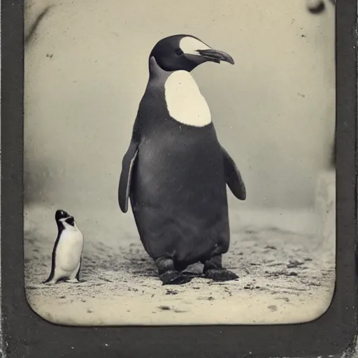 Image similar to ! dream tintype photo of a penguin playing, 1 8 8 0 s