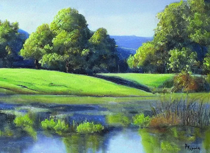 Prompt: serene landscape by richard mayhew