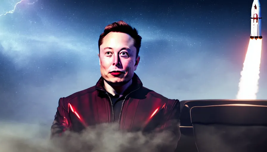 Prompt: elon musk sits on the throne, rockets take off in the background, fine details, digital art, volumetric lighting, cinematic light, photorealistic, 4 k, perfect face, fine details,