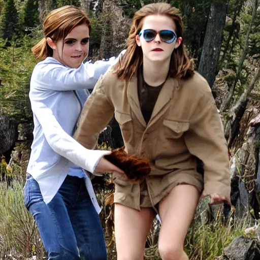 Prompt: emma watson catching sasquatch