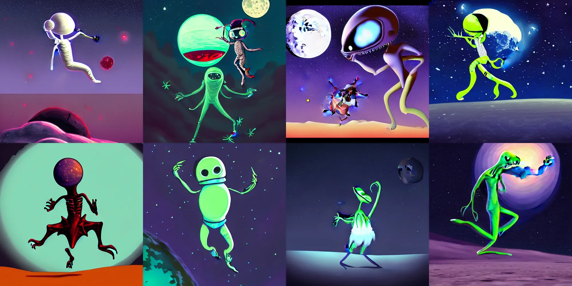 Prompt: Alien dancing on the moon, trending on artstation