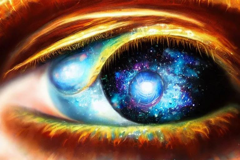 Image similar to a galaxy inside of an eye, beautiful eye, eye, eye of a woman, realistic, ultra realistic, macro, beautiful, digital art, trending on artstation