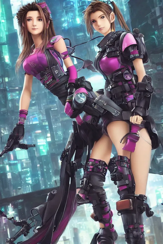 Image similar to Aerith from Final Fantasy wearing cyberpunk plugsuit