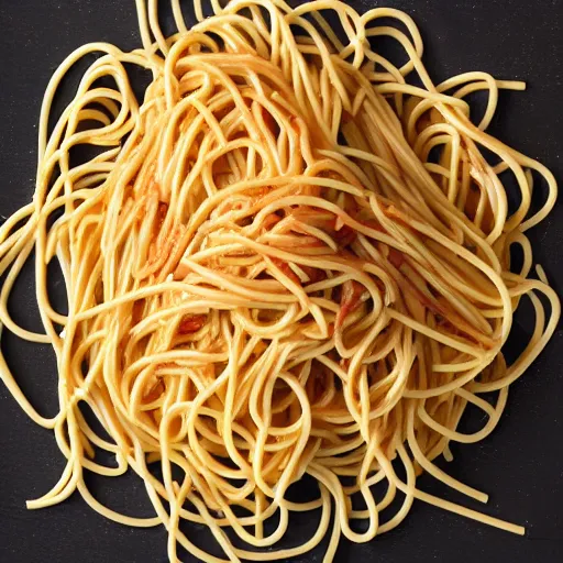 Prompt: a pile of spaghetti shaped like an airplane