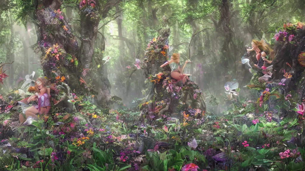 fairies in a mystical magic forest, cinematic scene