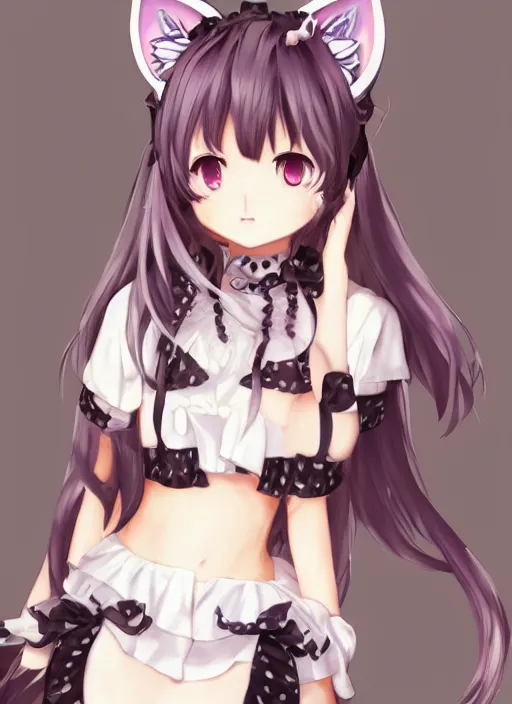 Prompt: nekopara fantastically detailed eyes modern anime style art detailed cat ears cat girl nekomimi dress portrait Laica chrose, made by Hugo Heyrman, Digital matte art, by Oscar-Claude Monet