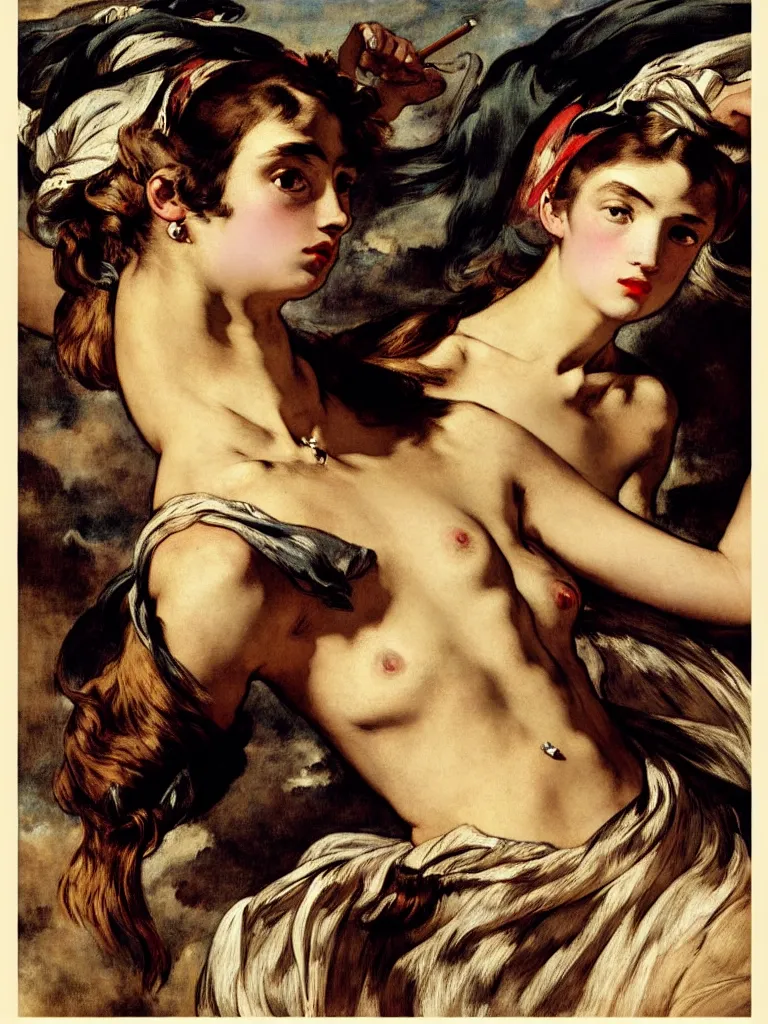 Image similar to fashion advertising campaign by eugene delacroix, highly detailed, intricate