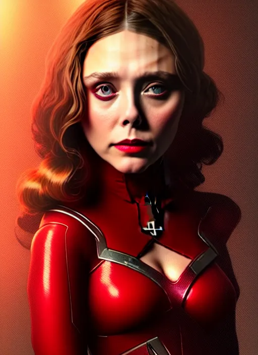 Prompt: biohazard portrait of elizabeth olsen as scarlet witch bioshock, au naturel, hyper detailed, digital art, trending in artstation, cinematic lighting, studio quality, smooth render, unreal engine 5 rendered, octane rendered, art style by klimt and nixeu and ian sprigger and wlop and krenz cushart