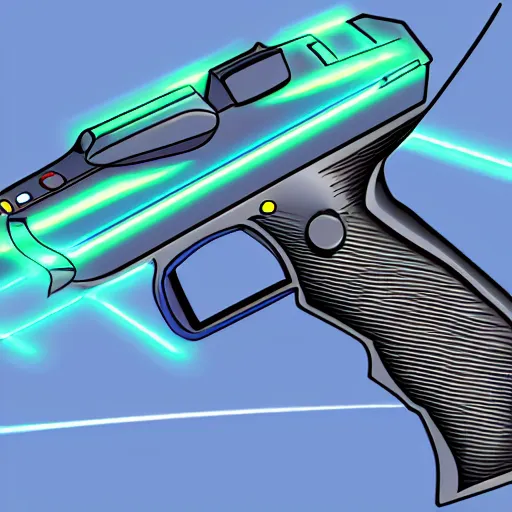 Image similar to handheld laser pistol, future outlined by whirling illuminated neon lines, outrun, vaporware, shaded flat illustration, digital art, trending on artstation, highly detailed, fine detail, intricate