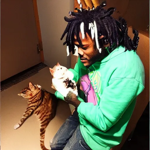 Image similar to lil uzi vert feeding a cat