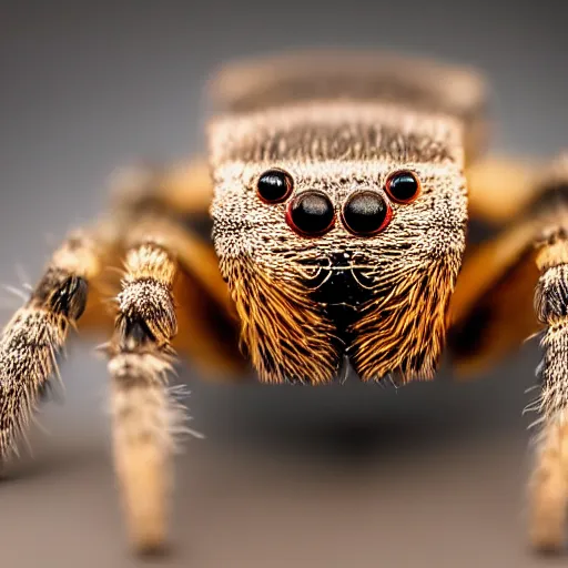 Image similar to macro lens photo of a spider, dynamic lighting, photorealistic, ultra detailed, stunning visuals, blur, studio photo, studio quality lighting, 8 k