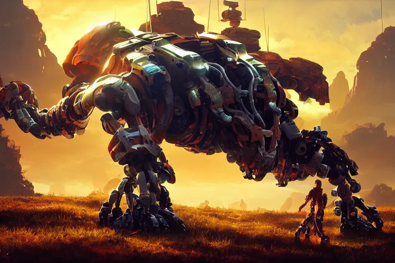 Image similar to shell - walker machine mecanical creature robot of horizon forbidden west horizon zero dawn radiating a glowing aura global illumination ray tracing hdr fanart arstation by ian pesty and alena aenami artworks in 4 k