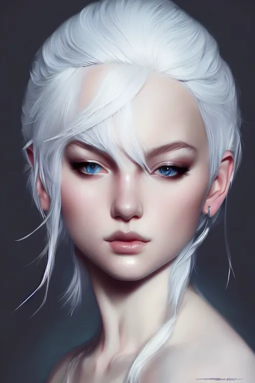 Image similar to teen girl, white hair, gorgeous, amazing, elegant, intricate, highly detailed, digital painting, artstation, concept art, sharp focus, illustration, art by Ross tran and kuvshinov